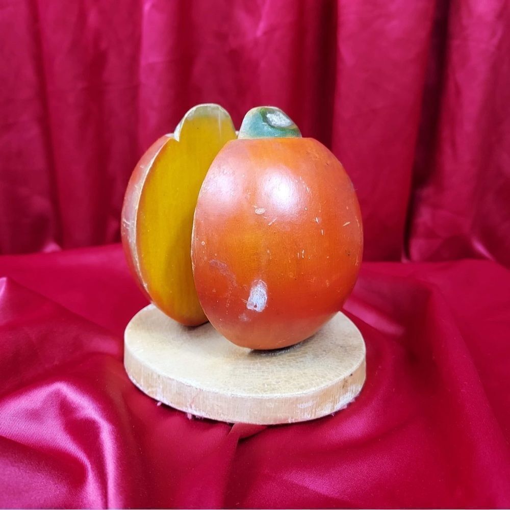 Vtg MCM Napkin Holder Harvest Pumpkin Tomato Gourd Wooden Halloween Kitschy